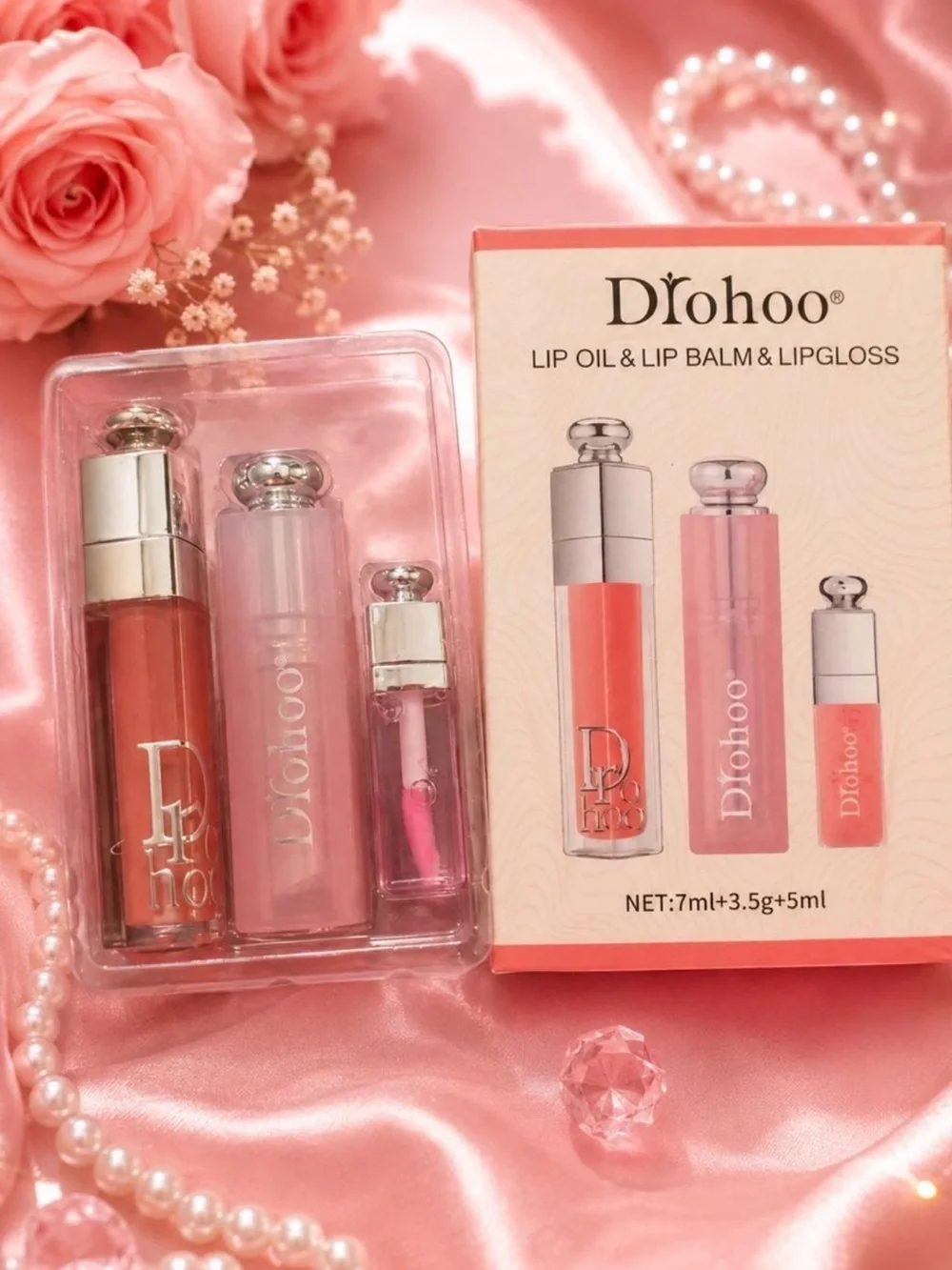 Pink Lip Oil, Balm & Gloss Trio - Hydrating Pink Shine